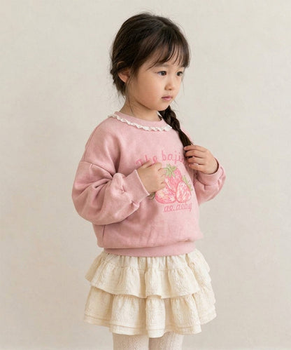 【aimoha KIDS】【90-130cm】いちごプリントパフスリーブ長袖Tシャツ