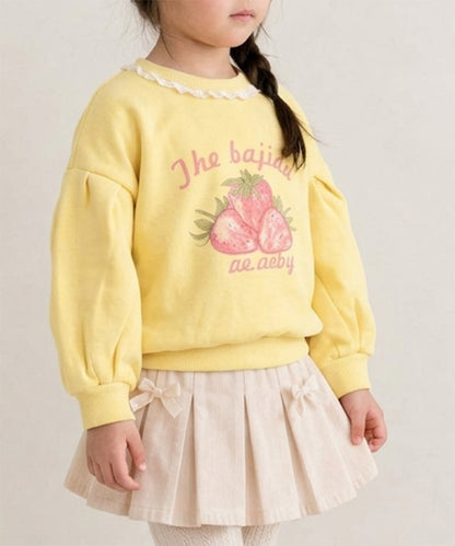 【aimoha KIDS】【90-130cm】いちごプリントパフスリーブ長袖Tシャツ