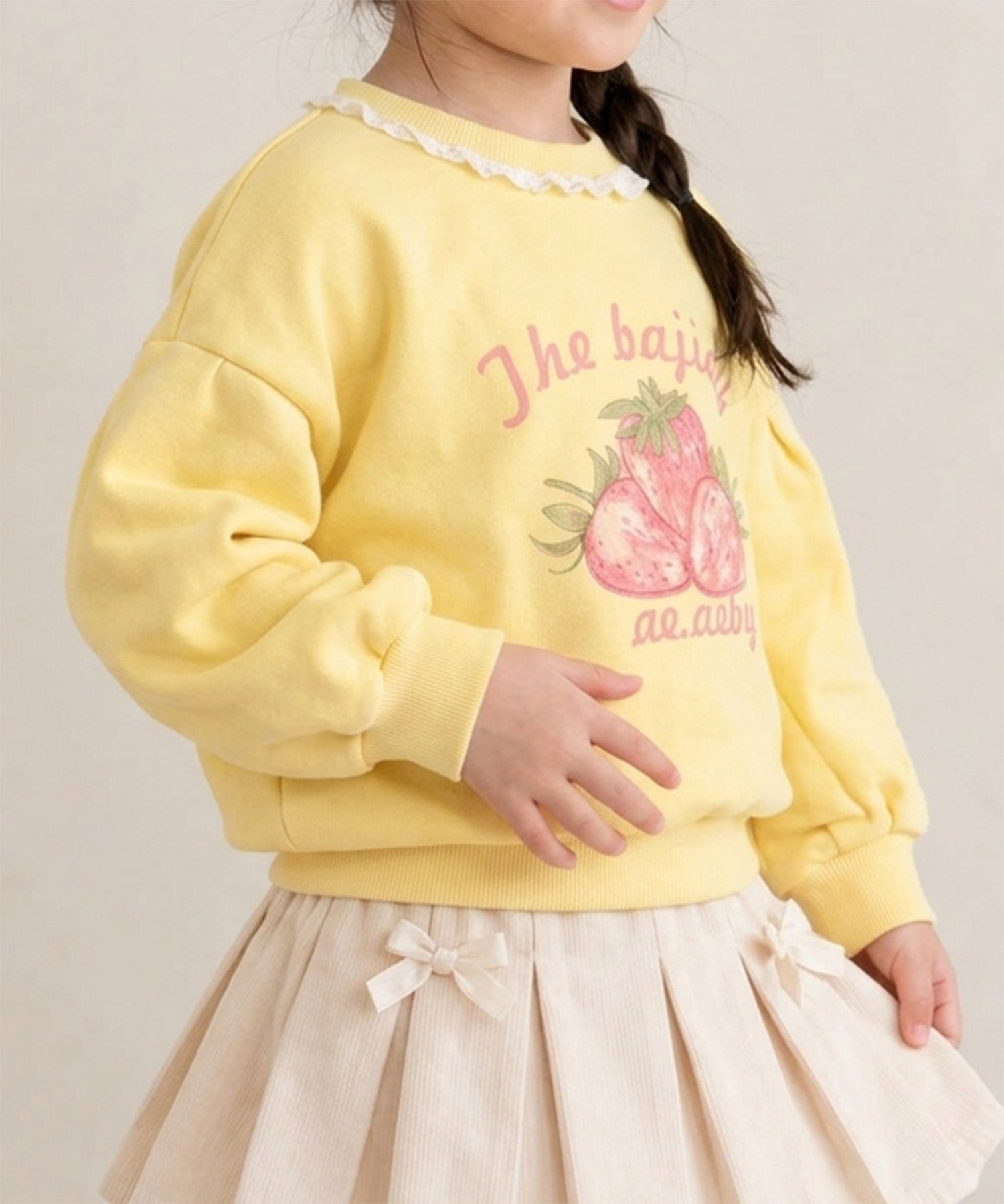 【aimoha KIDS】【90-130cm】いちごプリントパフスリーブ長袖Tシャツ
