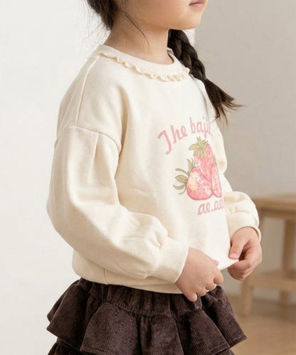【aimoha KIDS】【90-130cm】いちごプリントパフスリーブ長袖Tシャツ