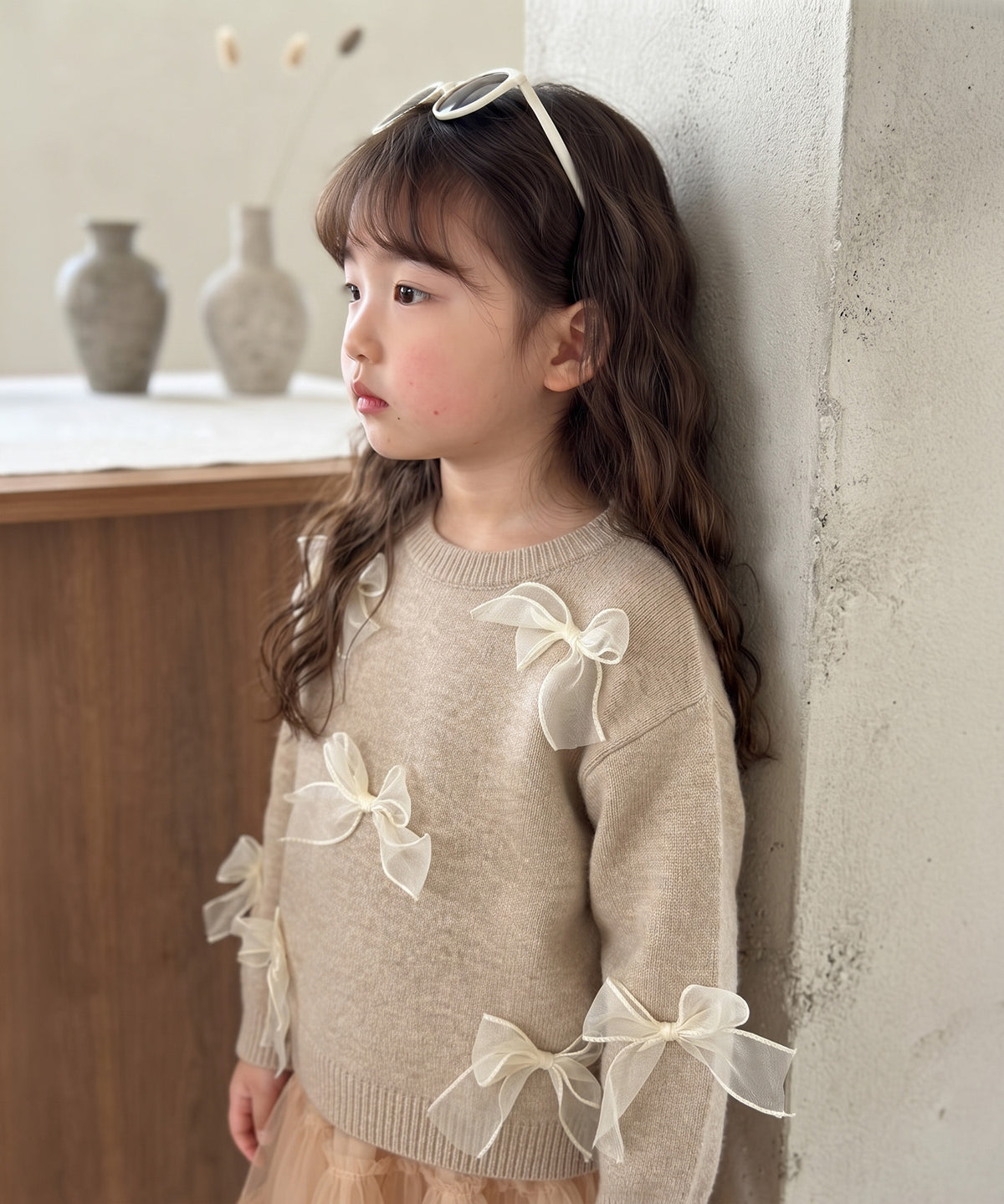【aimoha KIDS】バレエコア リボンニットプルオーバー