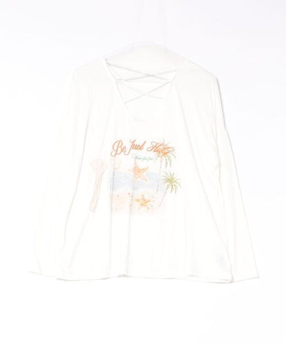 HOOK for girls　マリンプリントレースアップ長袖ルーズトップス