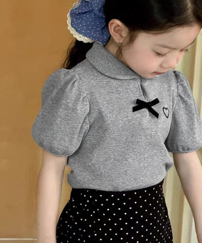【-aimoha-KIDS-】キッズ　リボン付きパフスリーブポロシャツ (SS)
