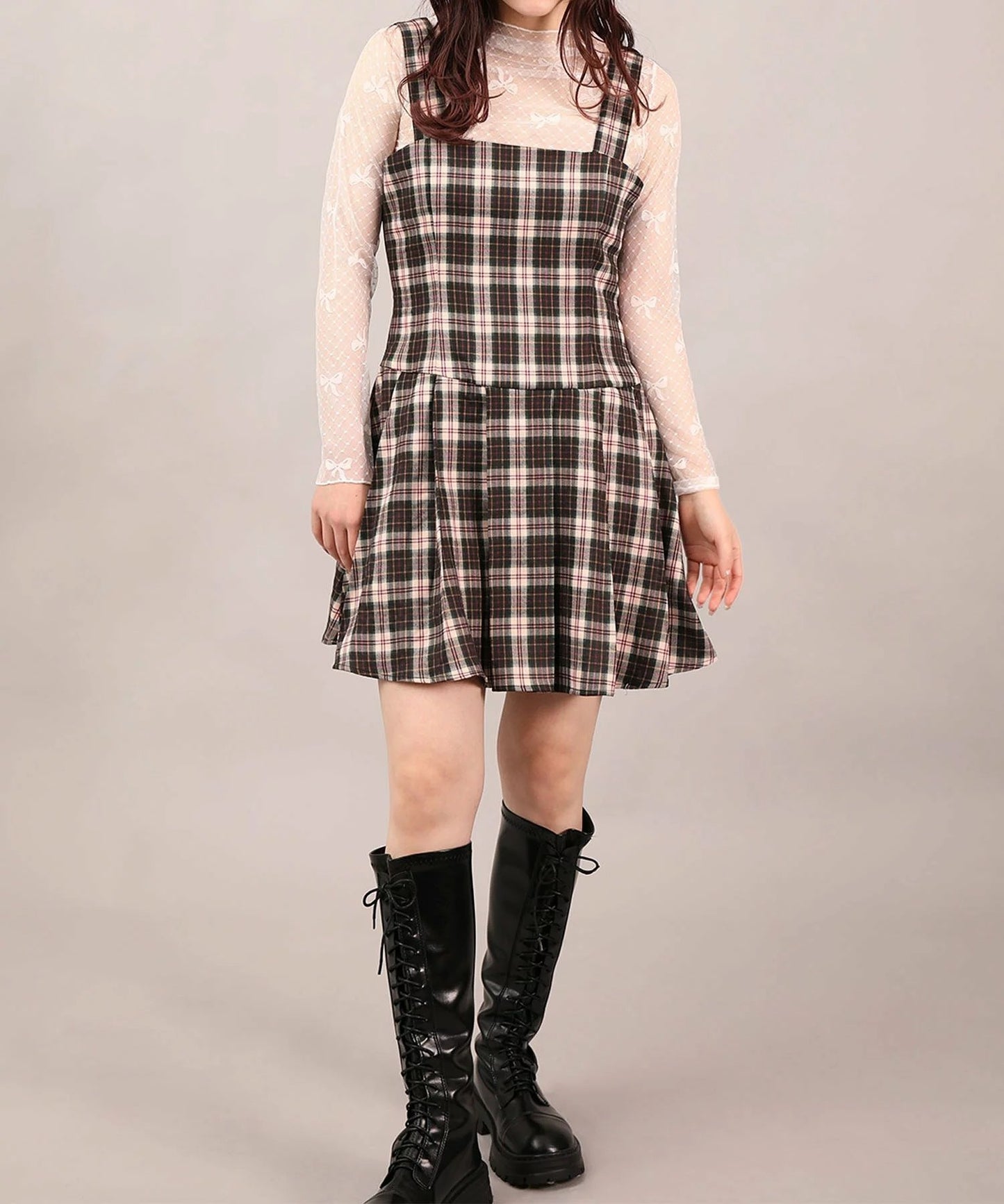 【HOOK】for　girls　リボン柄ダイヤチェックドットシアートップス