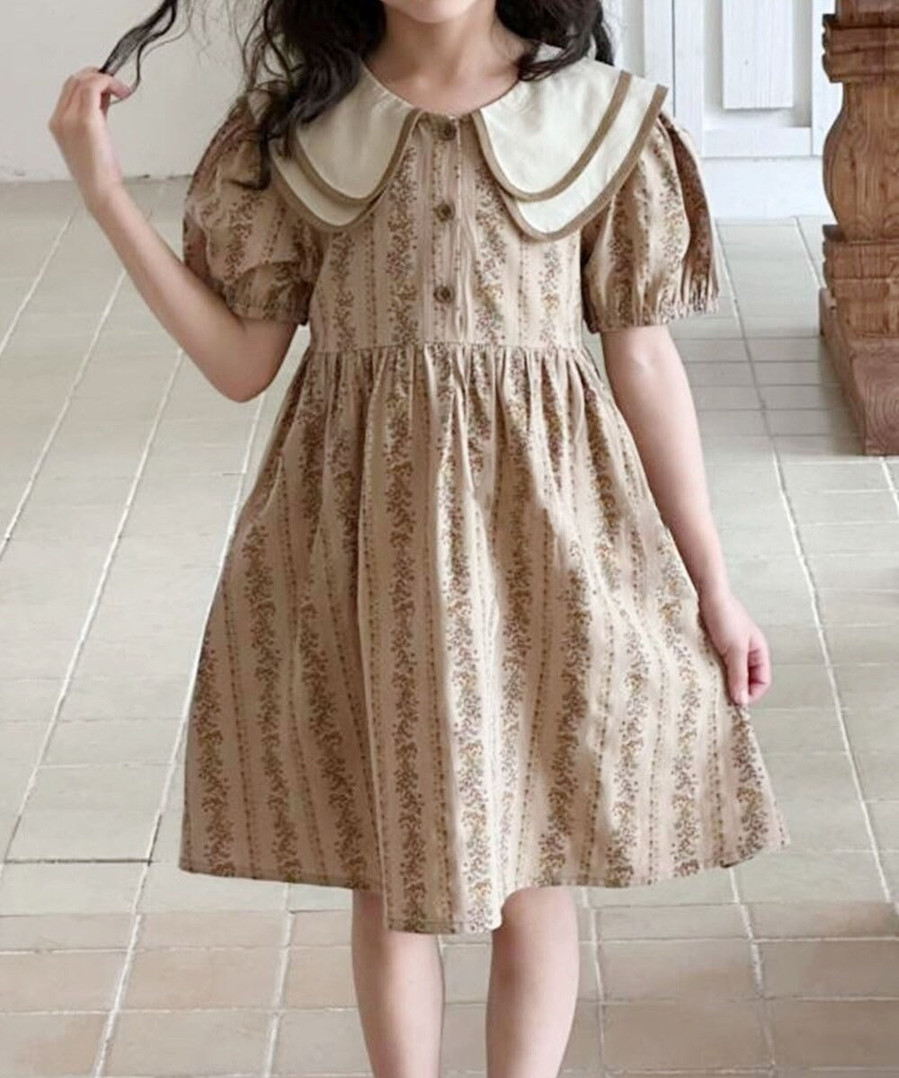 【aimoha-KIDS】花柄シャツワンピース (SS)