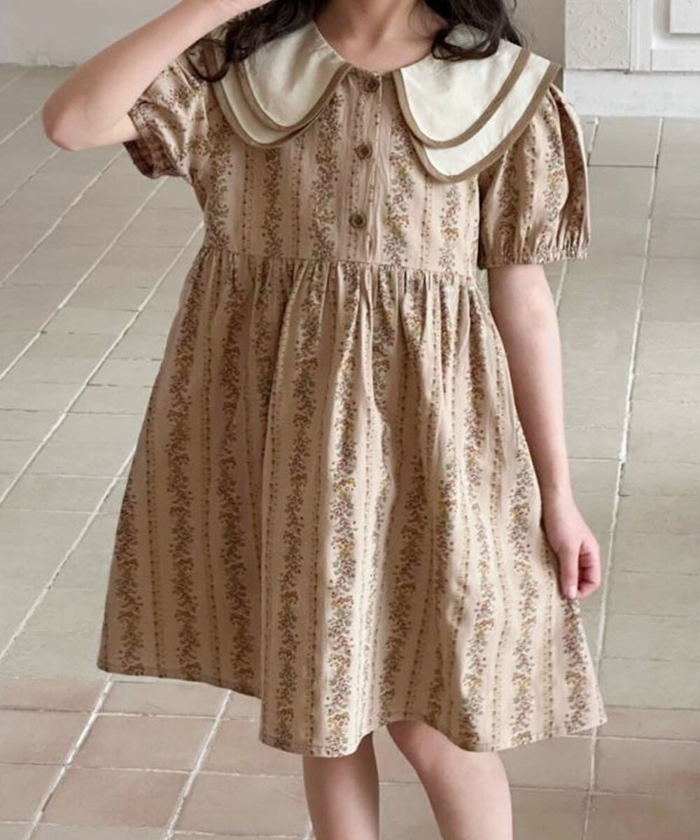 【aimoha-KIDS】花柄シャツワンピース (SS)