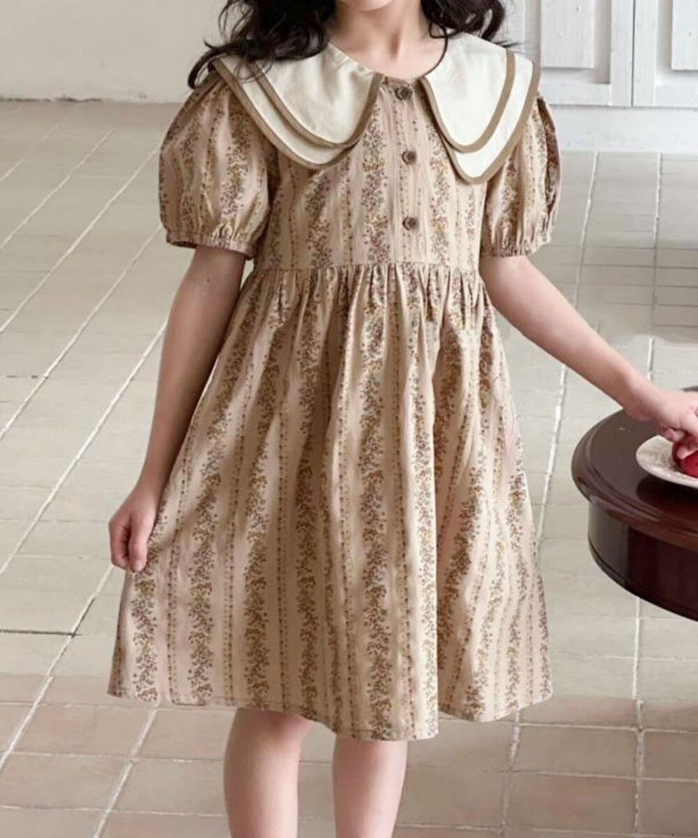 【aimoha-KIDS】花柄シャツワンピース (SS)