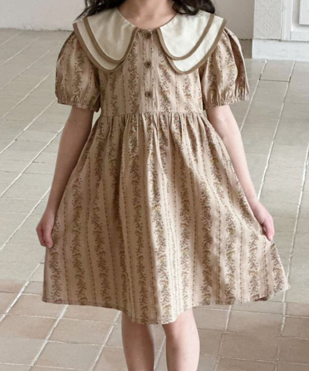 【aimoha-KIDS】花柄シャツワンピース (SS)