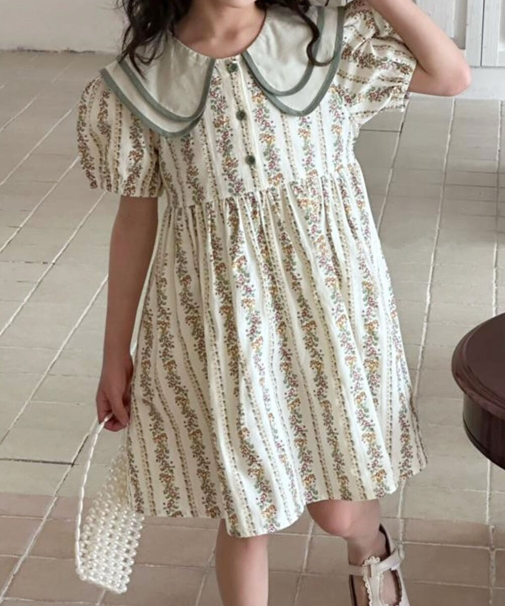 【aimoha-KIDS】花柄シャツワンピース (SS)