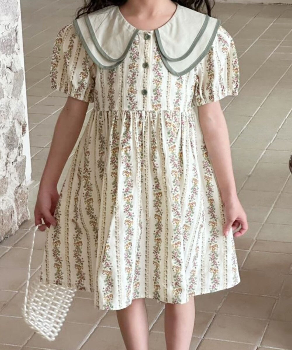 【aimoha-KIDS】花柄シャツワンピース (SS)