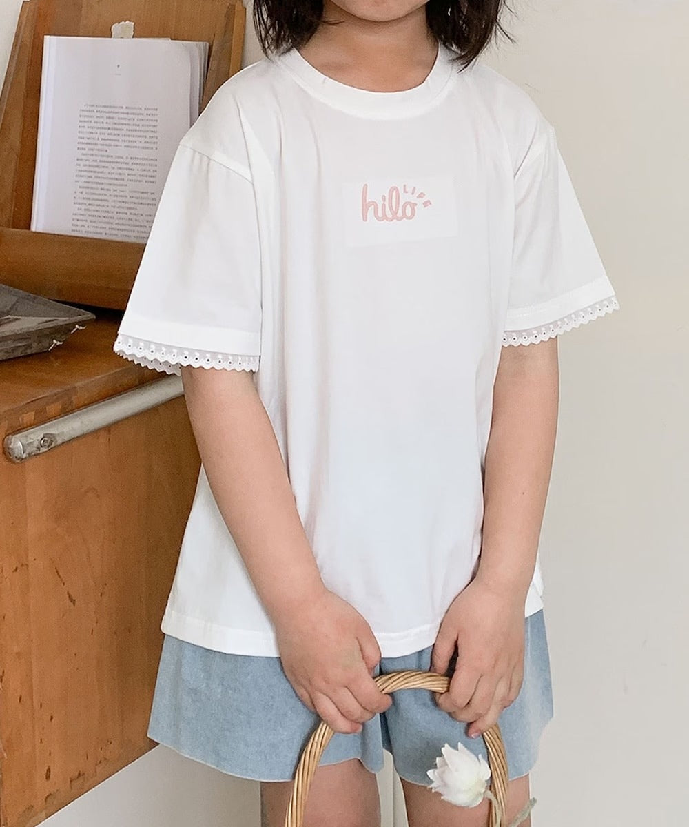 【aimoha-KIDS-】キッズ　袖裾レースTシャツ (SS)