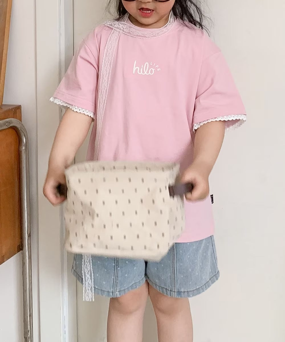 【aimoha-KIDS-】キッズ　袖裾レースTシャツ (SS)