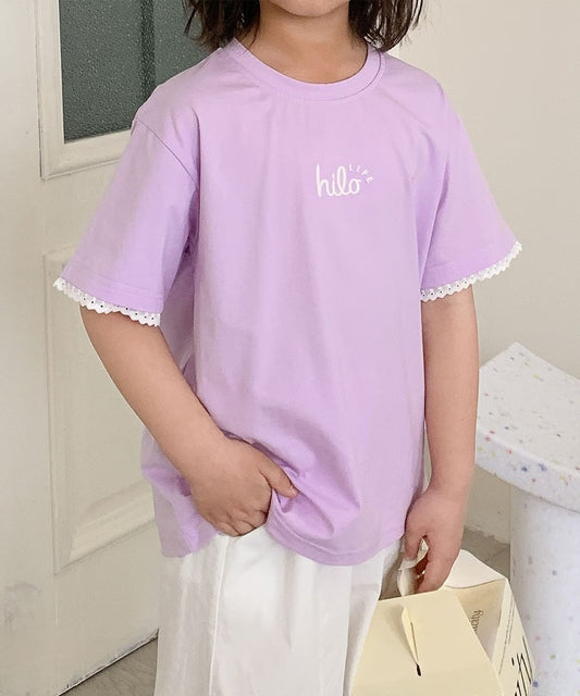 【aimoha-KIDS-】キッズ　袖裾レースTシャツ (SS)