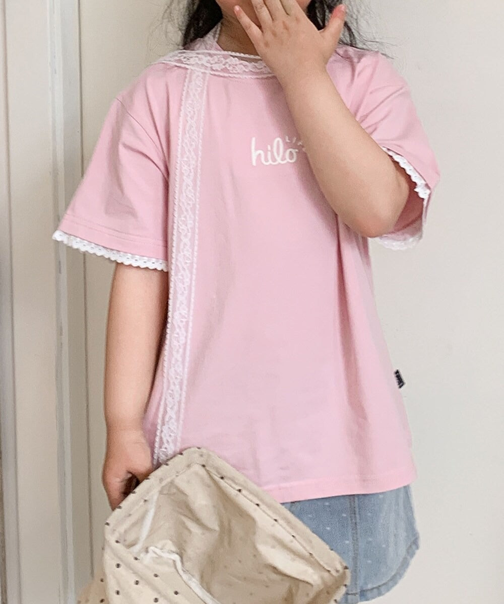 【aimoha-KIDS-】キッズ　袖裾レースTシャツ (SS)