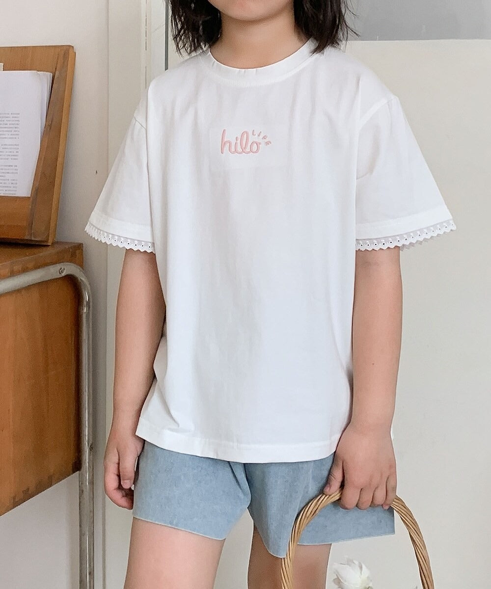 【aimoha-KIDS-】キッズ　袖裾レースTシャツ (SS)