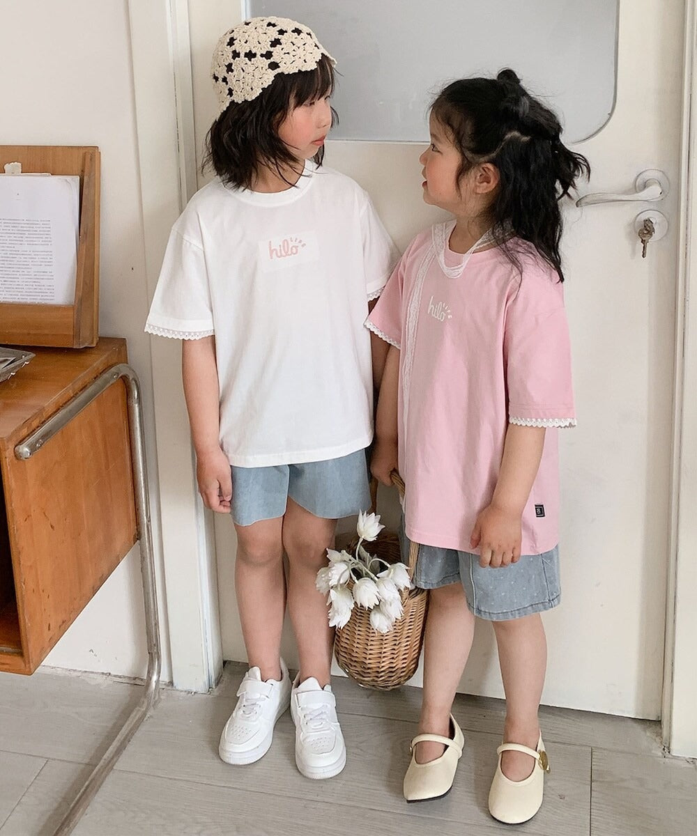 【aimoha-KIDS-】キッズ　袖裾レースTシャツ (SS)