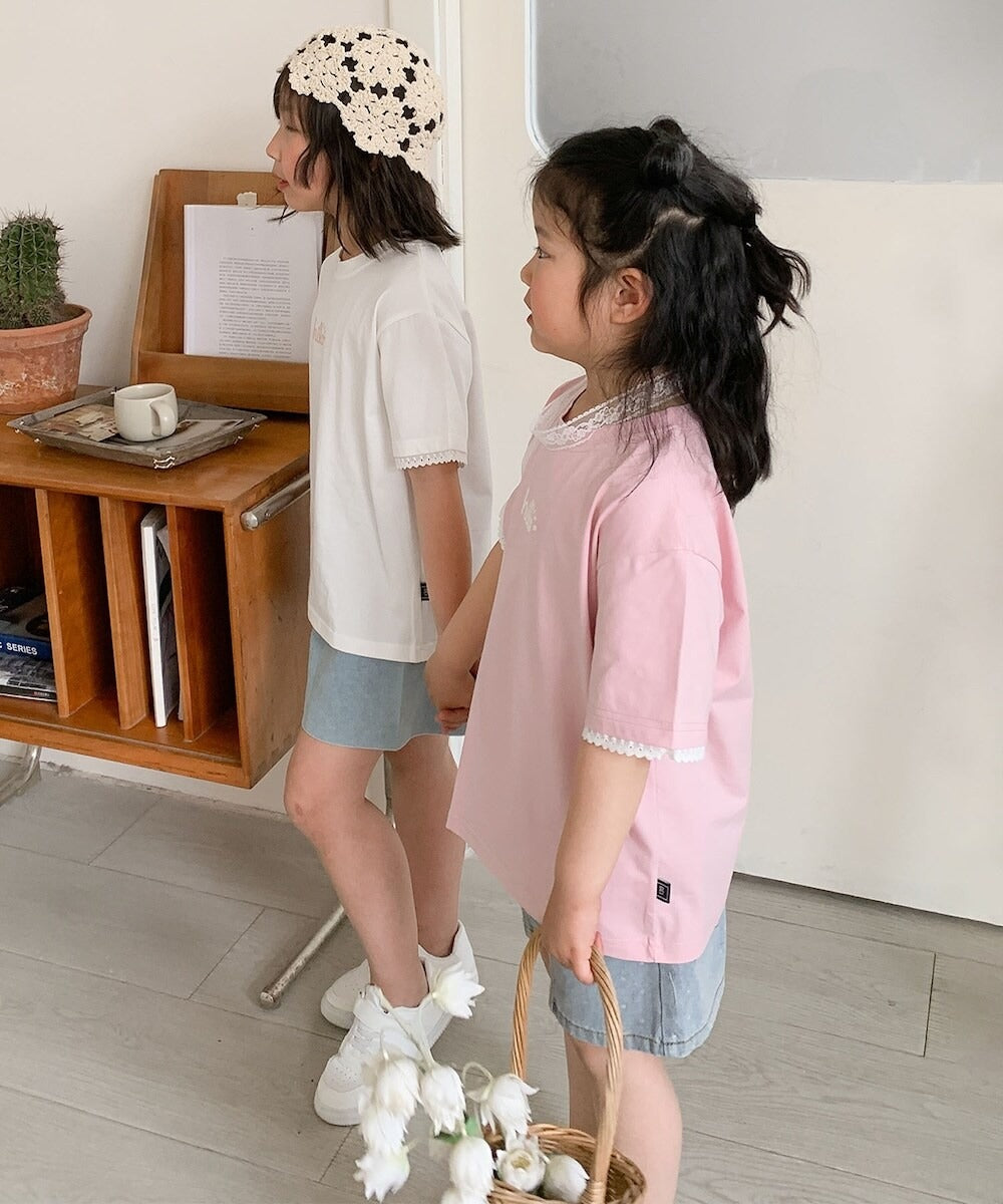 【aimoha-KIDS-】キッズ　袖裾レースTシャツ (SS)