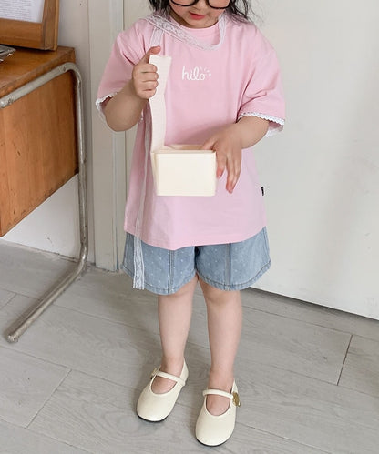【aimoha-KIDS-】キッズ　袖裾レースTシャツ (SS)