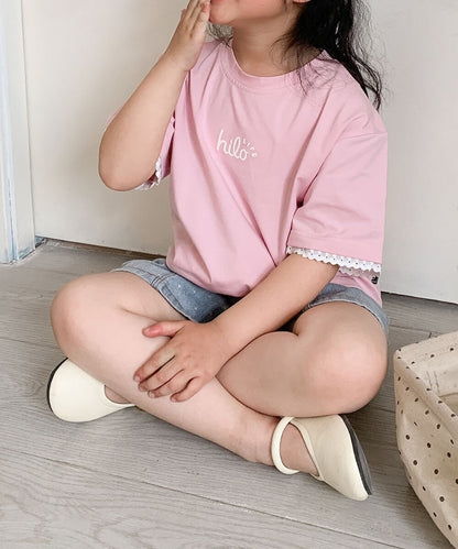 【aimoha-KIDS-】キッズ　袖裾レースTシャツ (SS)