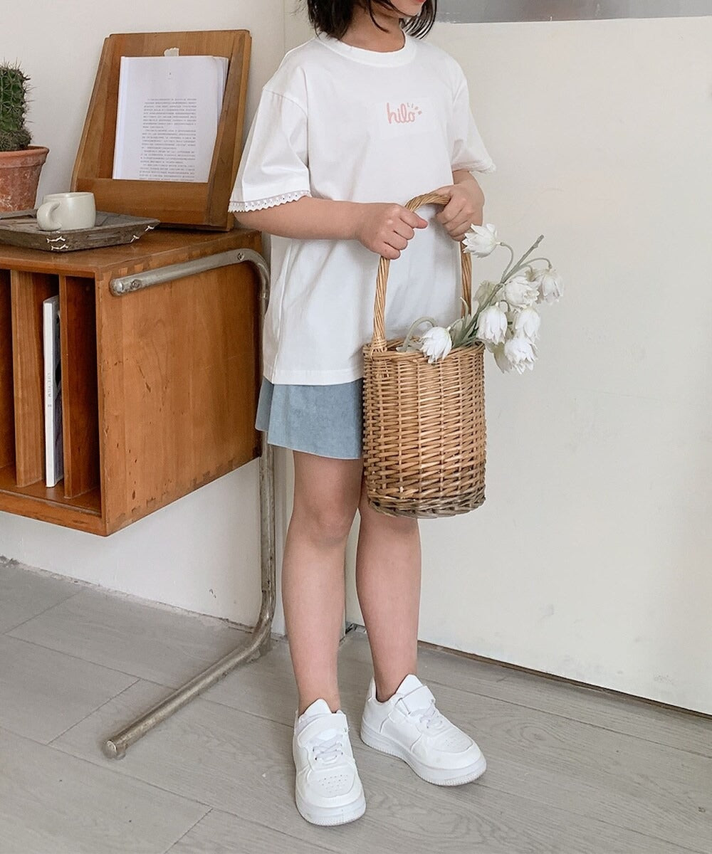 【aimoha-KIDS-】キッズ　袖裾レースTシャツ (SS)