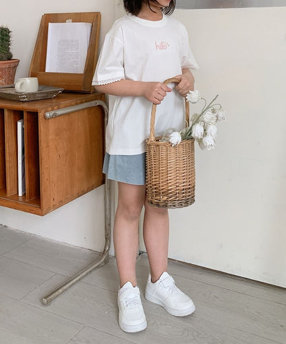 【aimoha-KIDS-】キッズ　袖裾レースTシャツ (SS)