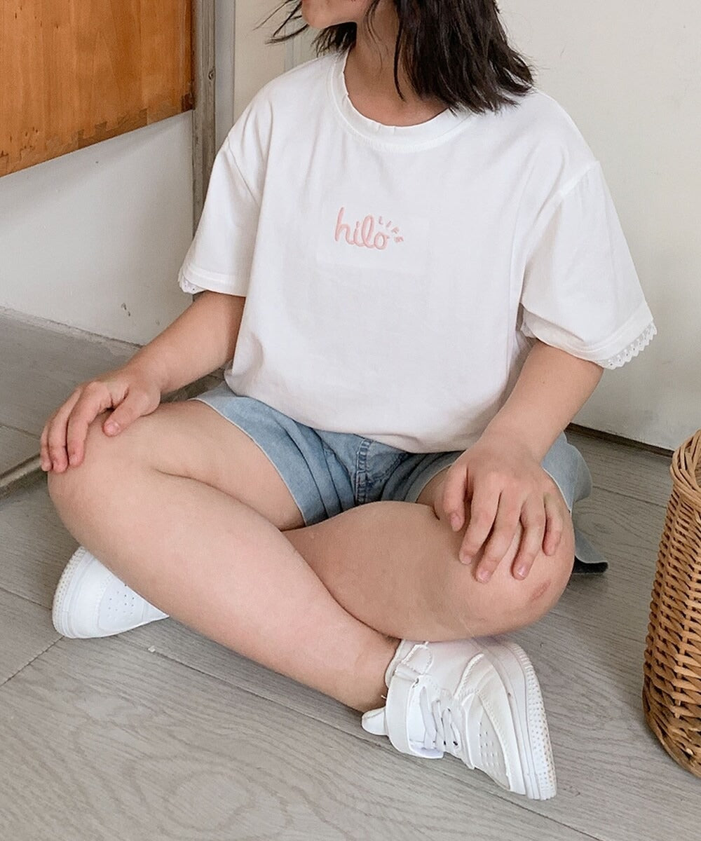 【aimoha-KIDS-】キッズ　袖裾レースTシャツ (SS)