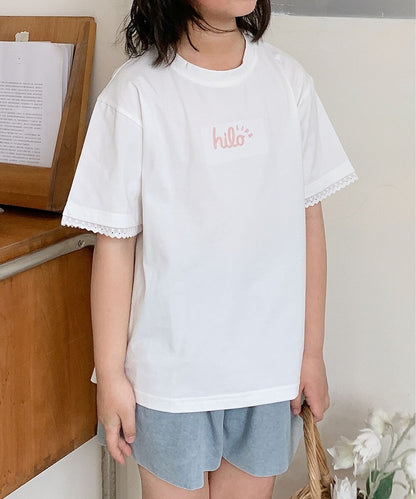 【aimoha-KIDS-】キッズ　袖裾レースTシャツ (SS)