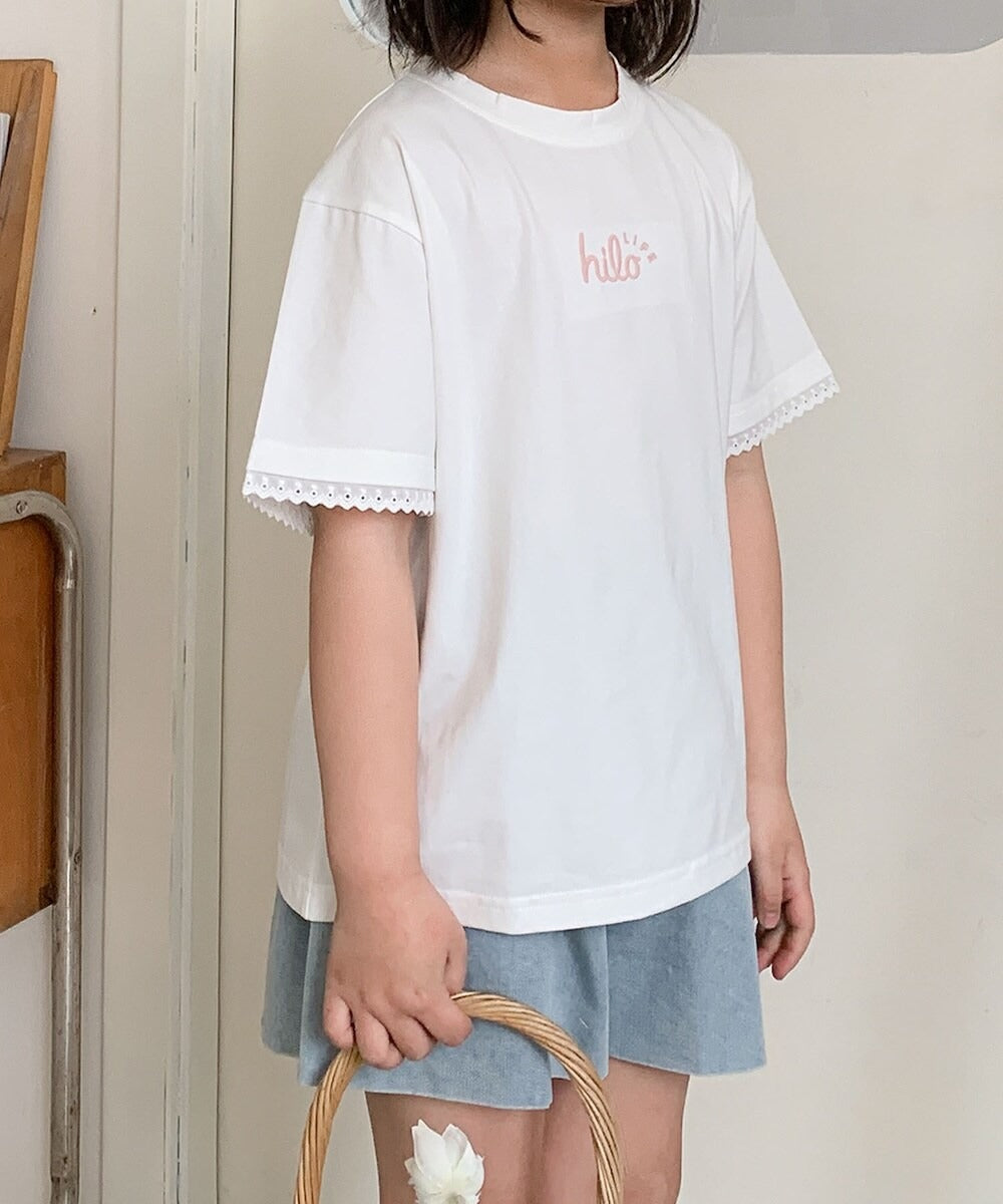 【aimoha-KIDS-】キッズ　袖裾レースTシャツ (SS)