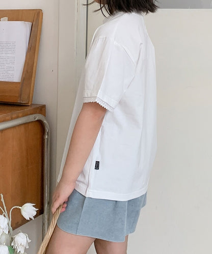 【aimoha-KIDS-】キッズ　袖裾レースTシャツ (SS)