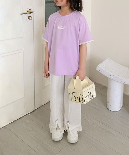 【aimoha-KIDS-】キッズ　袖裾レースTシャツ (SS)