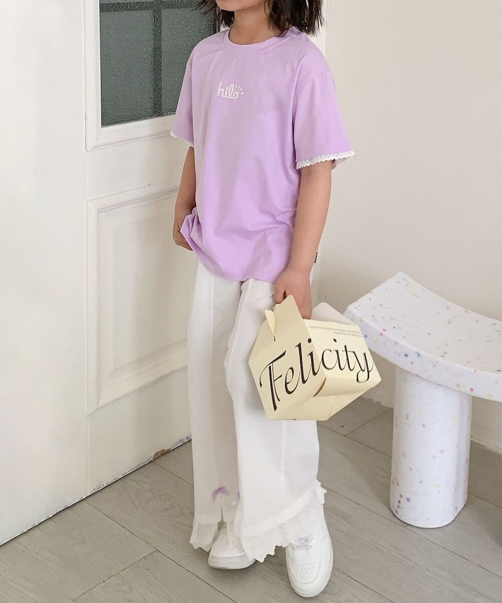 【aimoha-KIDS-】キッズ　袖裾レースTシャツ (SS)