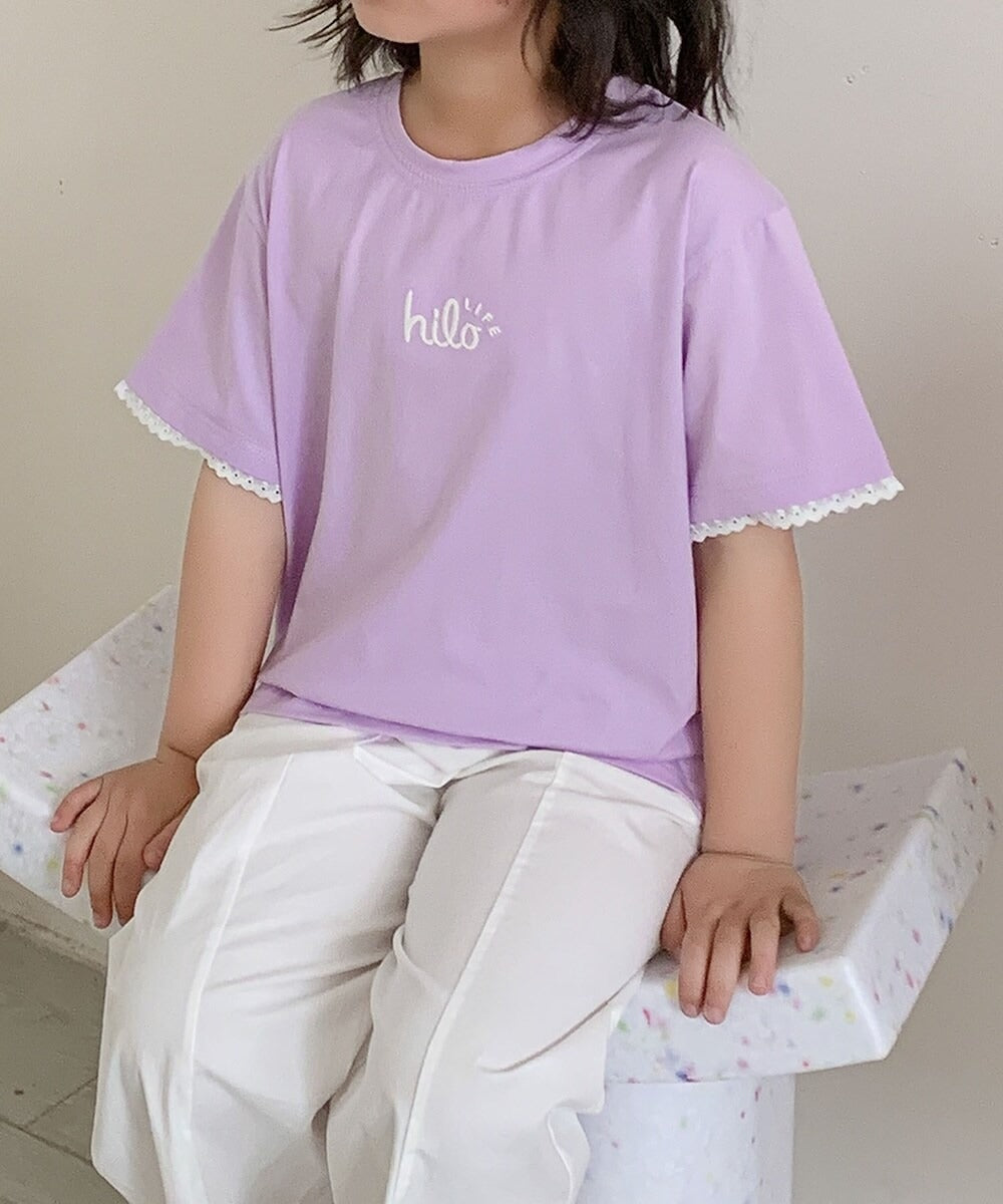 【aimoha-KIDS-】キッズ　袖裾レースTシャツ (SS)