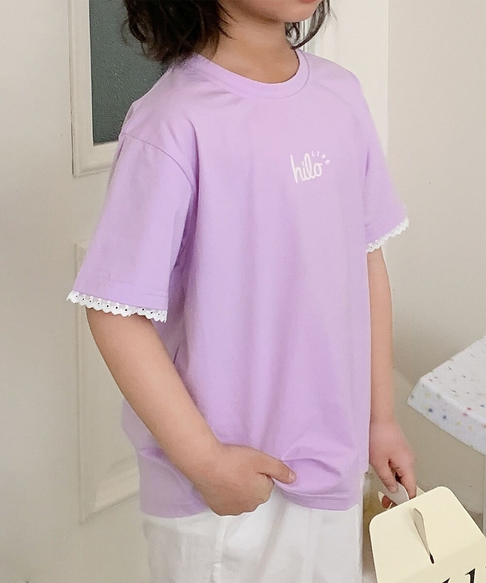 【aimoha-KIDS-】キッズ　袖裾レースTシャツ (SS)