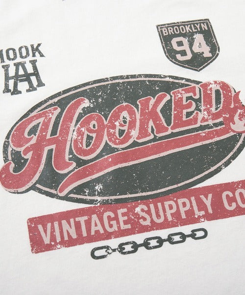 HOOK -original-　アメカジ古着風ロゴプリントラグランスリーブTEE