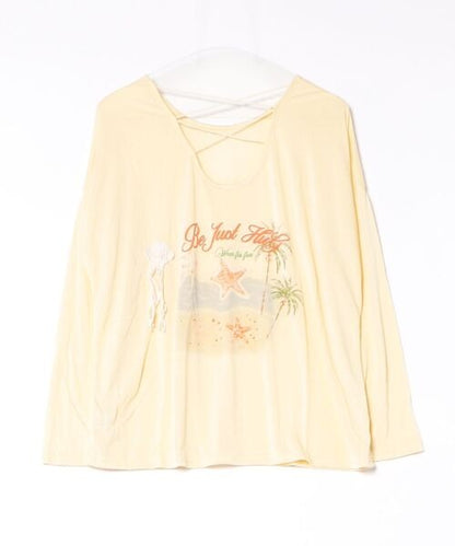 HOOK for girls　マリンプリントレースアップ長袖ルーズトップス