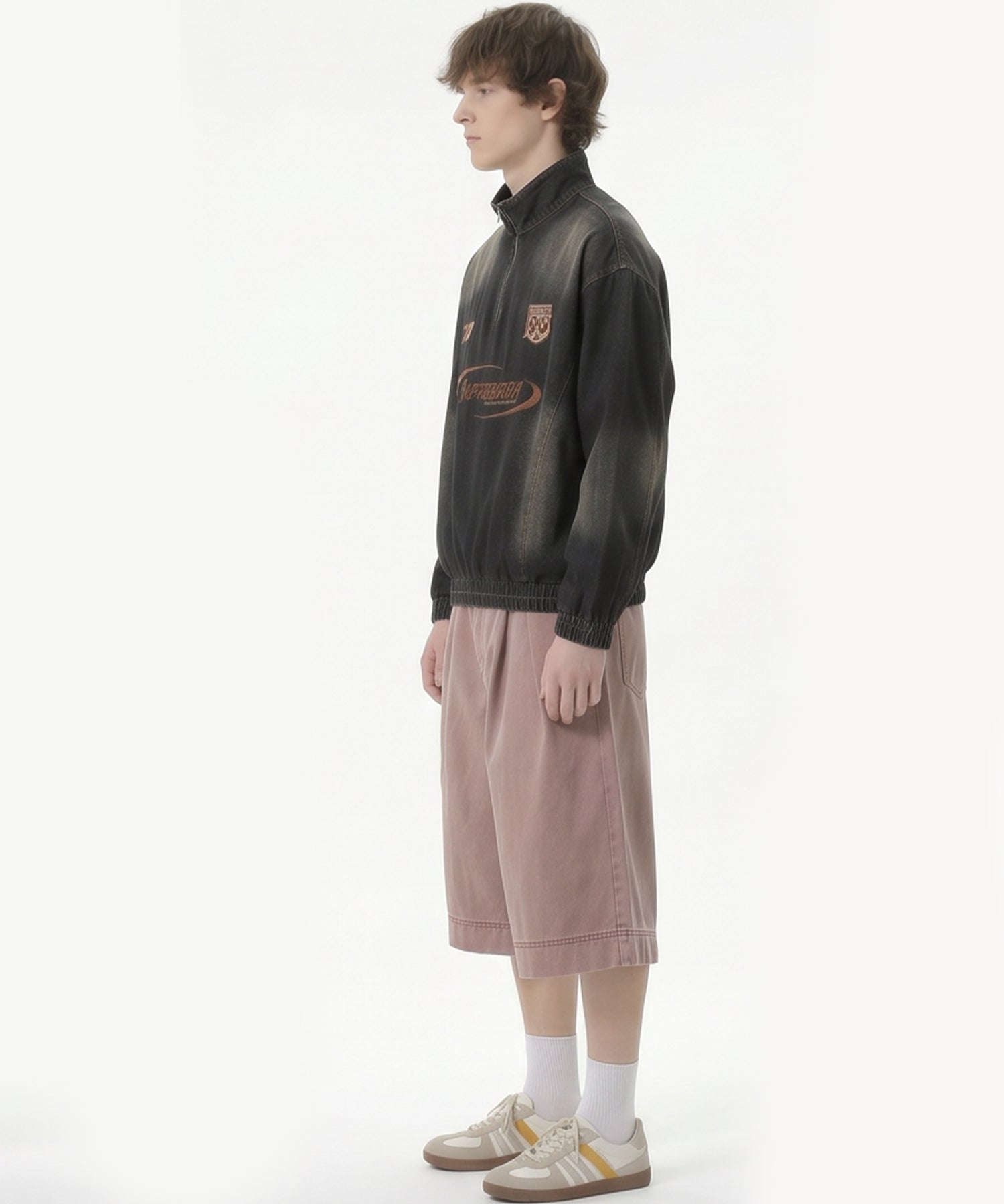 HOOK -select- Racing Embroidered Washed Denim Half-Zip