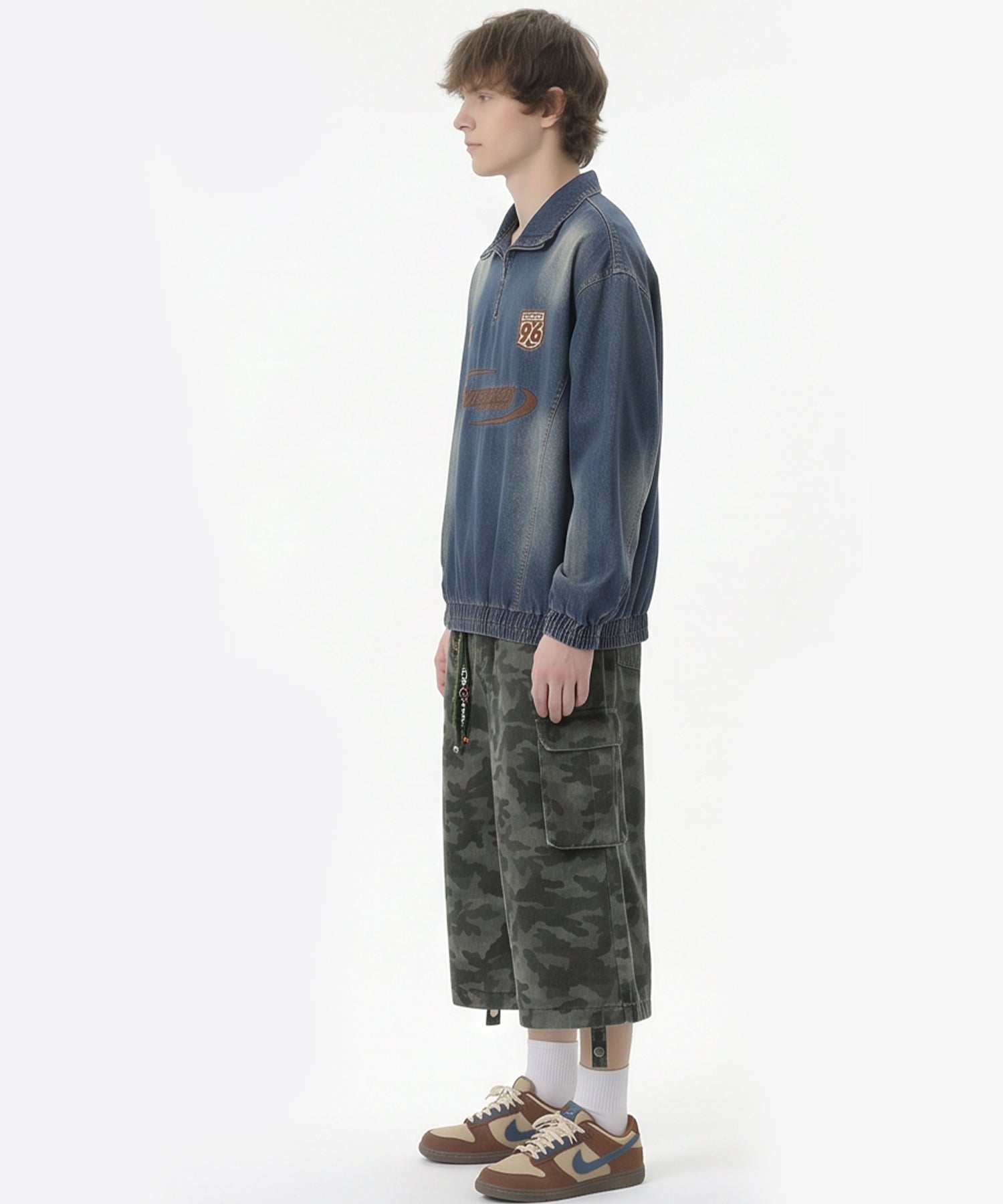 HOOK -select- Racing Embroidered Washed Denim Half-Zip