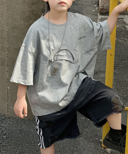 【aimoha-KIDS-】逆さネックデザインTシャツ