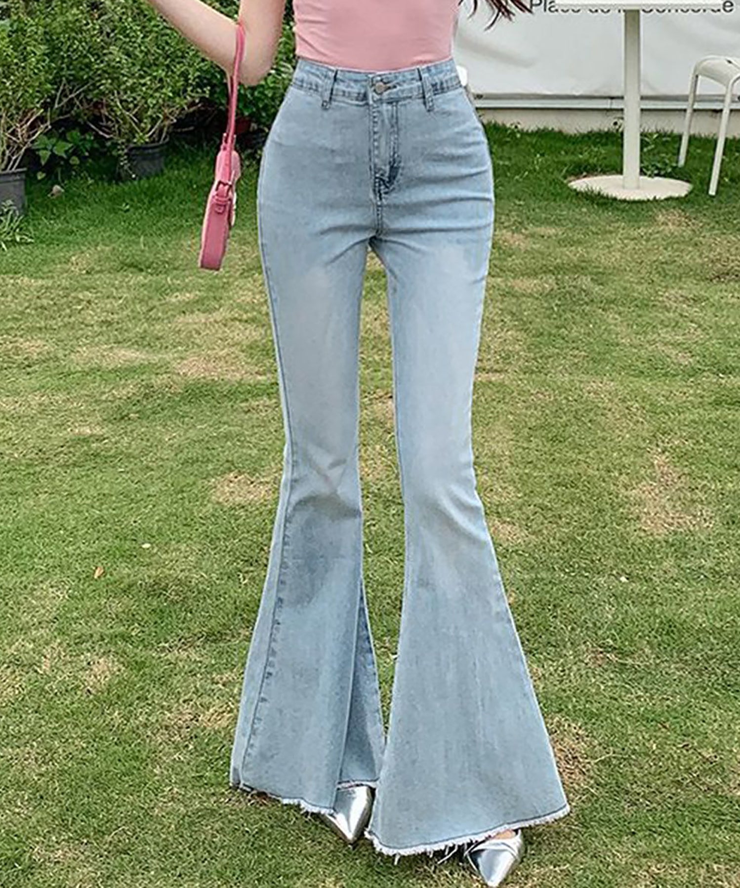 【Jasmine】バックリボンベルボトムデニムパンツ