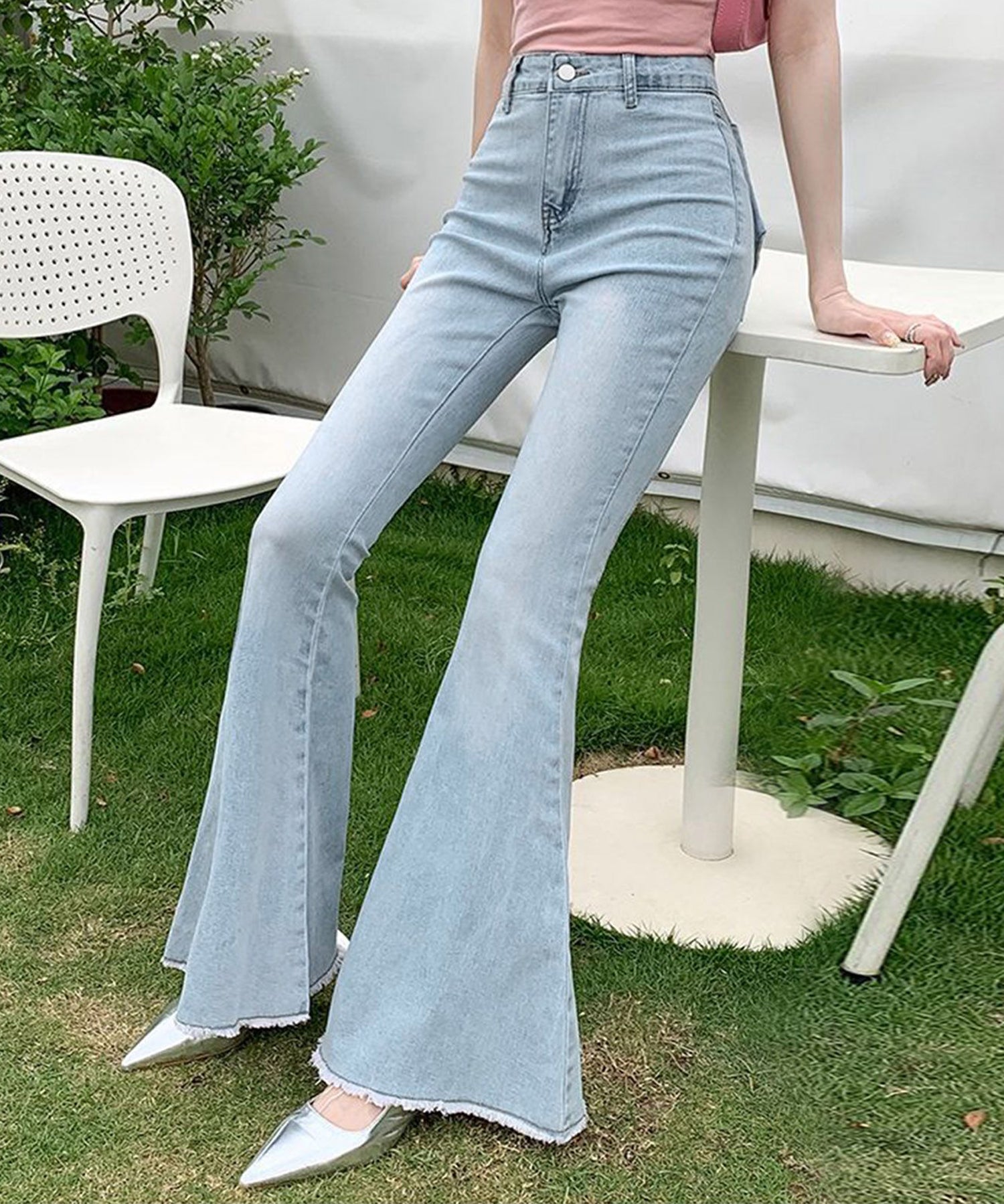 【Jasmine】バックリボンベルボトムデニムパンツ