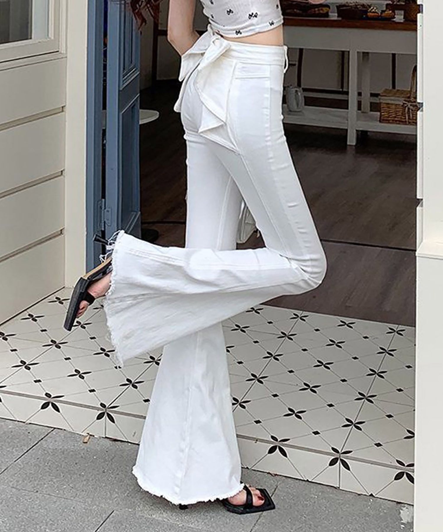 【Jasmine】バックリボンベルボトムデニムパンツ