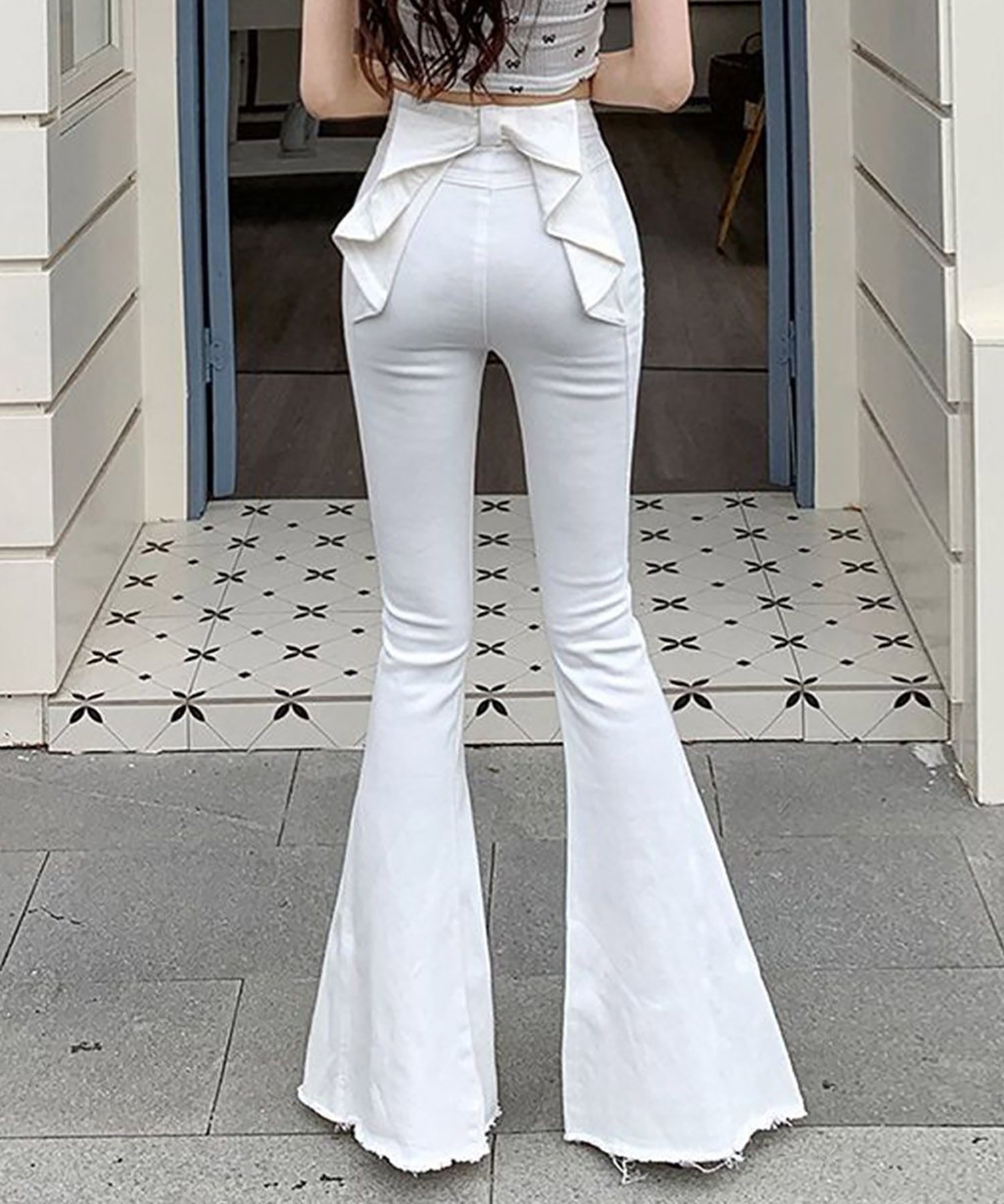 【Jasmine】バックリボンベルボトムデニムパンツ