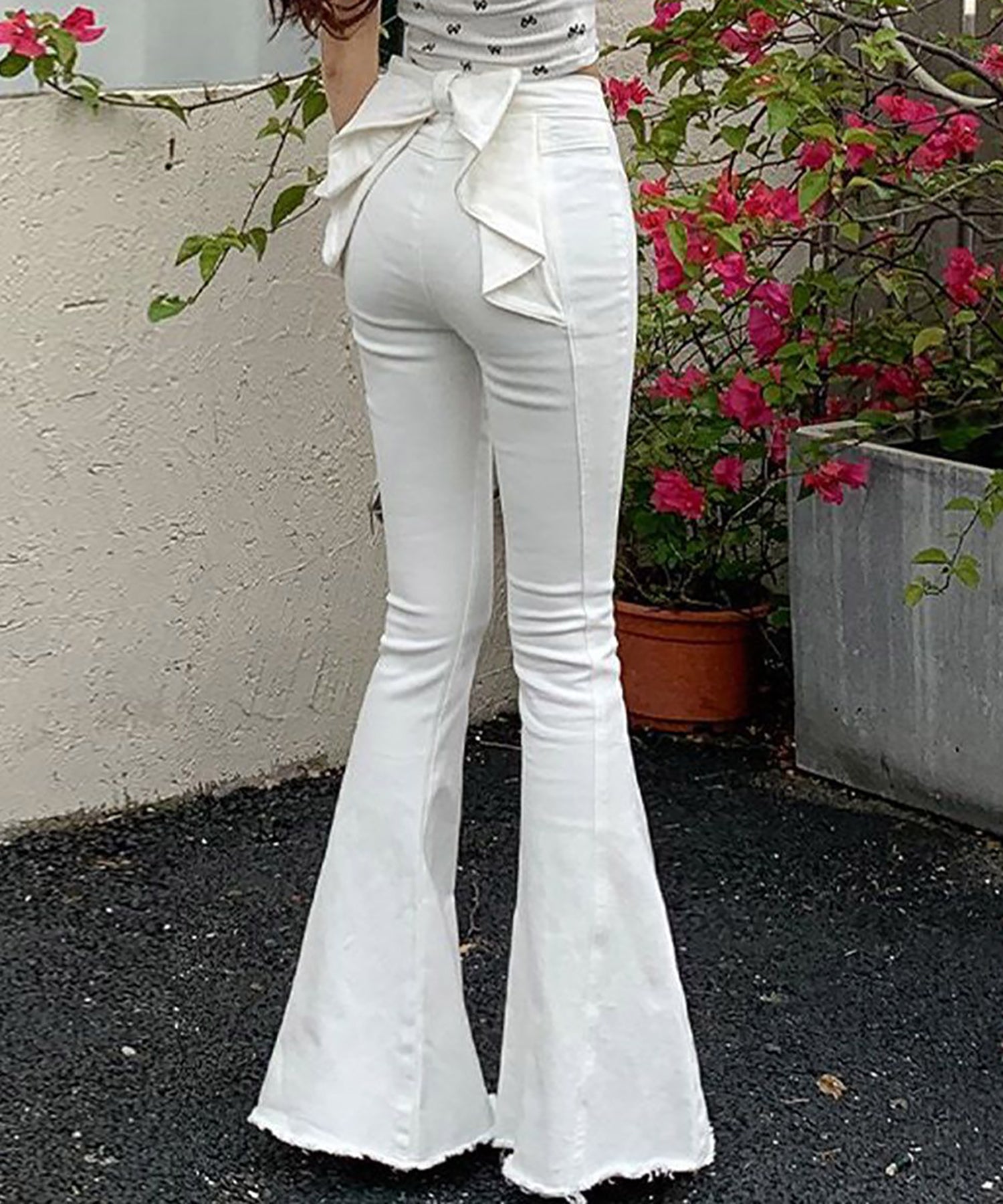 【Jasmine】バックリボンベルボトムデニムパンツ