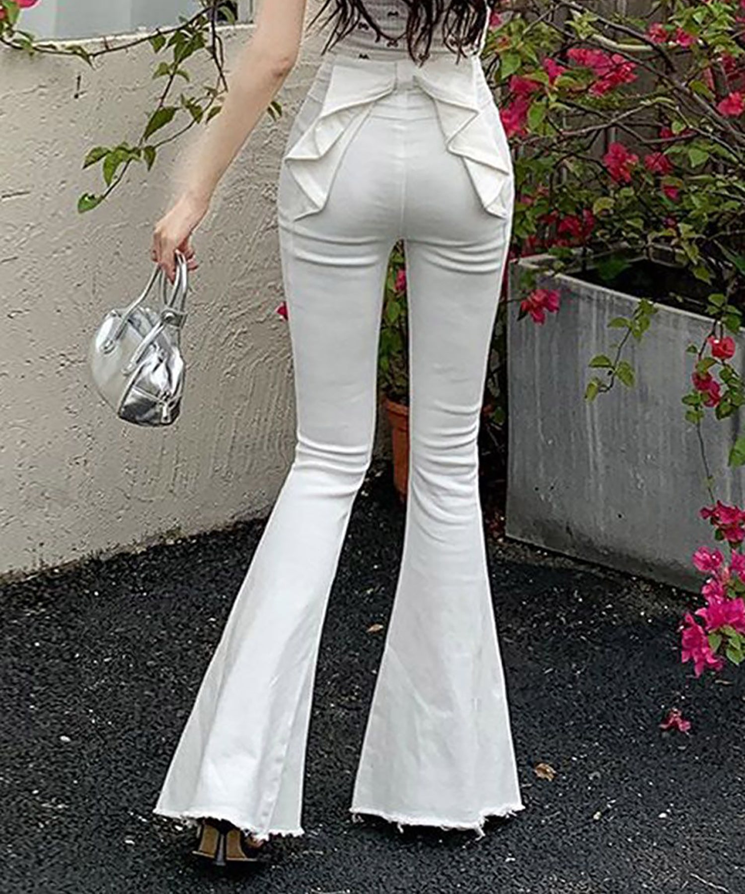 【Jasmine】バックリボンベルボトムデニムパンツ