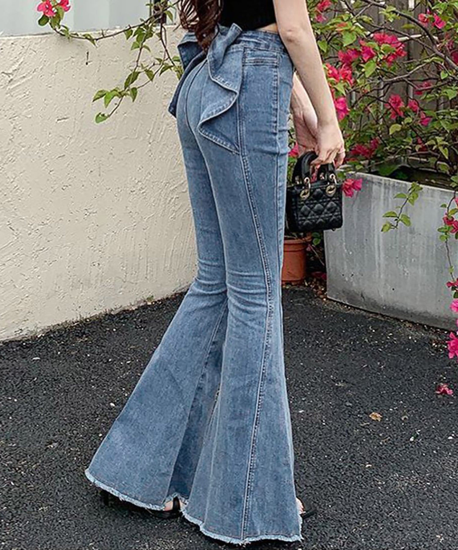 【Jasmine】バックリボンベルボトムデニムパンツ
