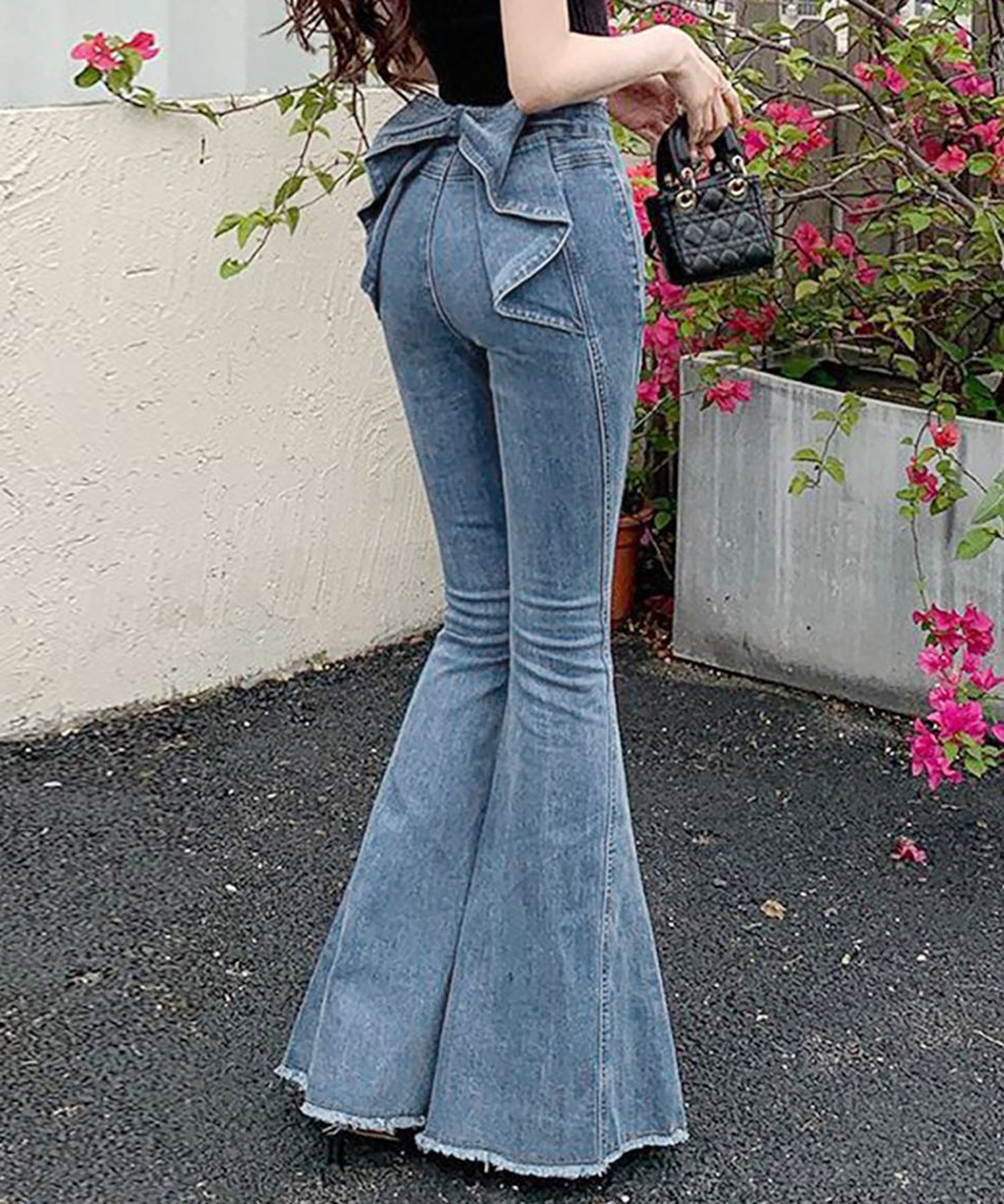 【Jasmine】バックリボンベルボトムデニムパンツ