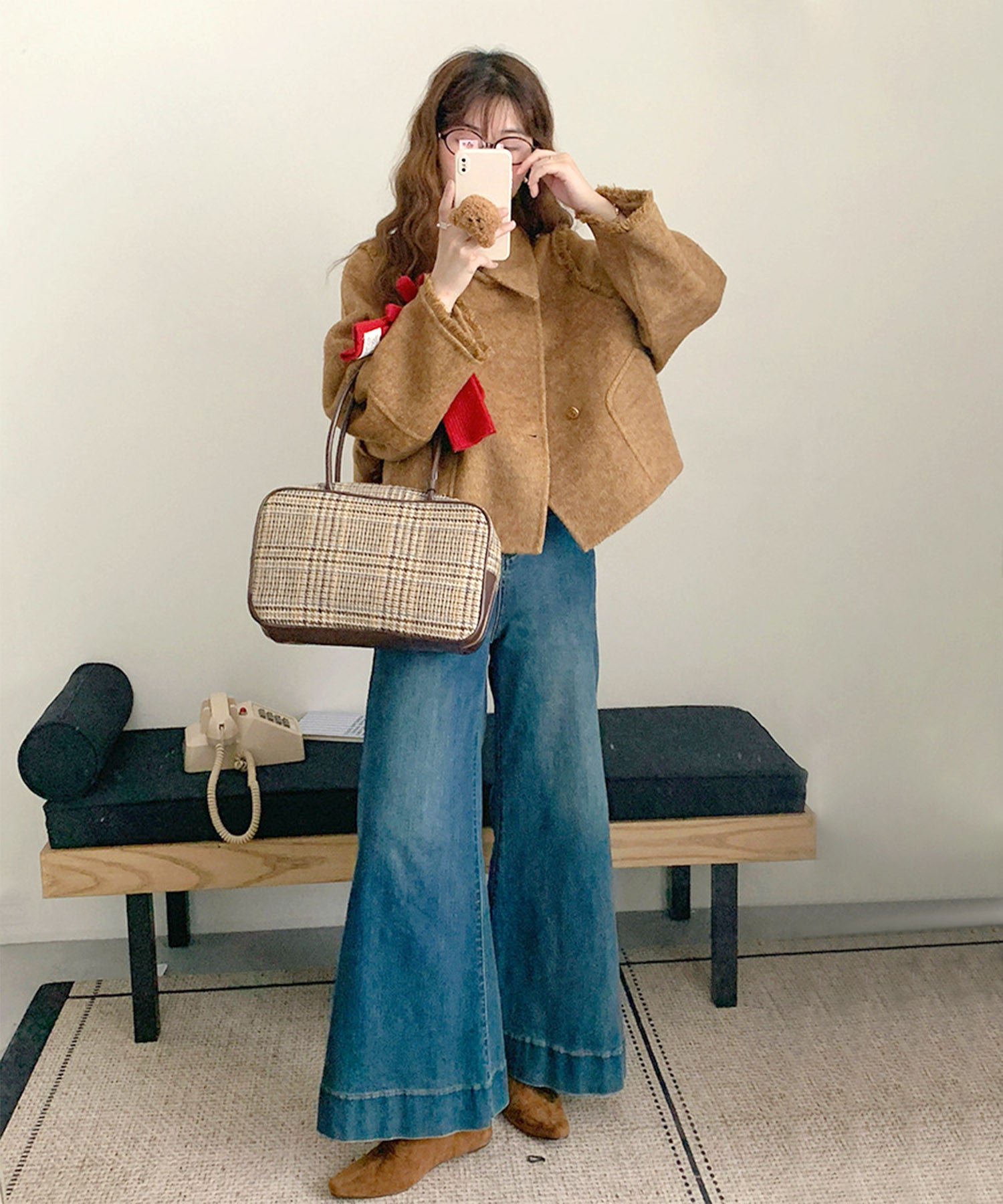 【Jasmine】フリンジリバーウールコート ショート丈