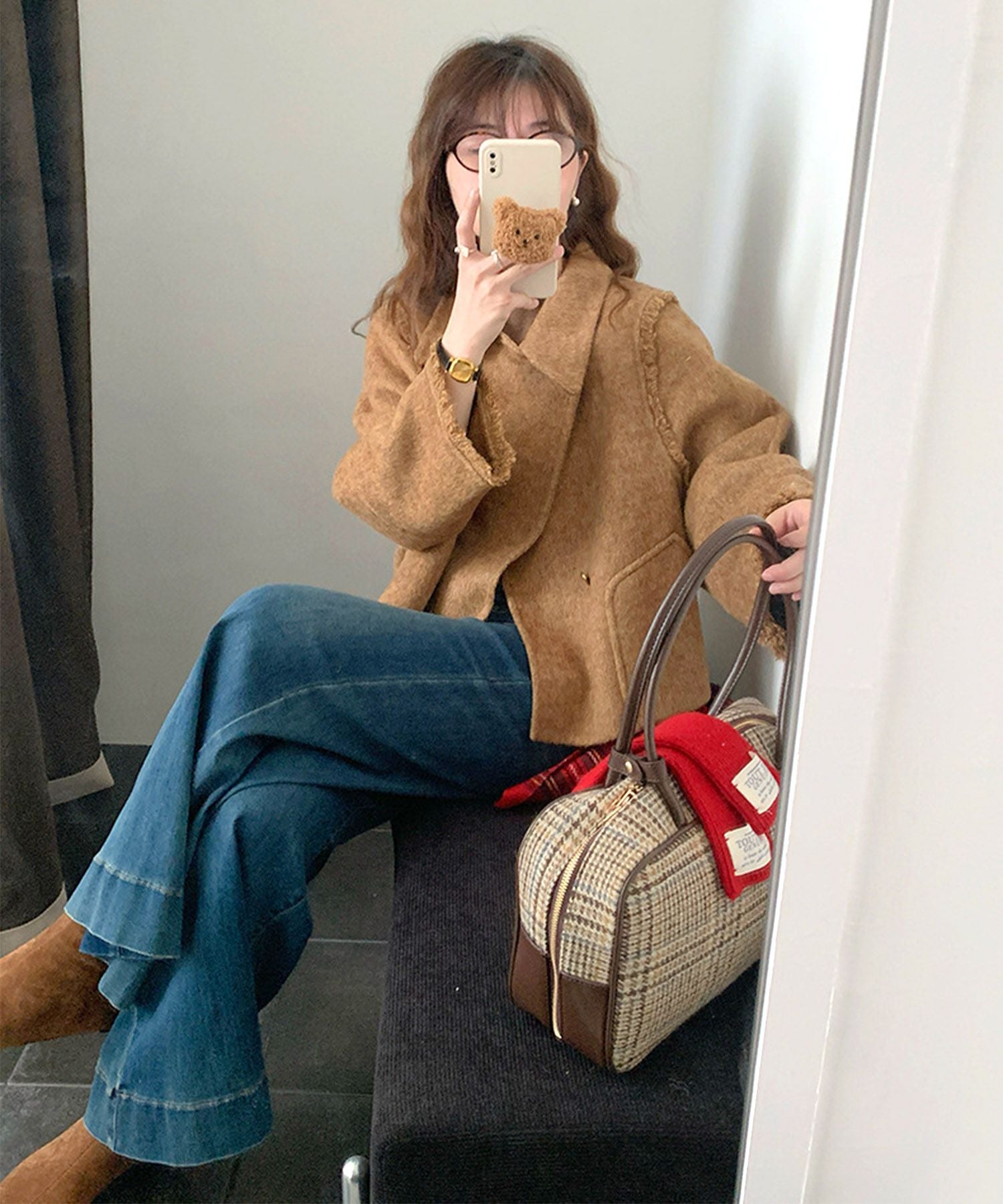 【Jasmine】フリンジリバーウールコート ショート丈