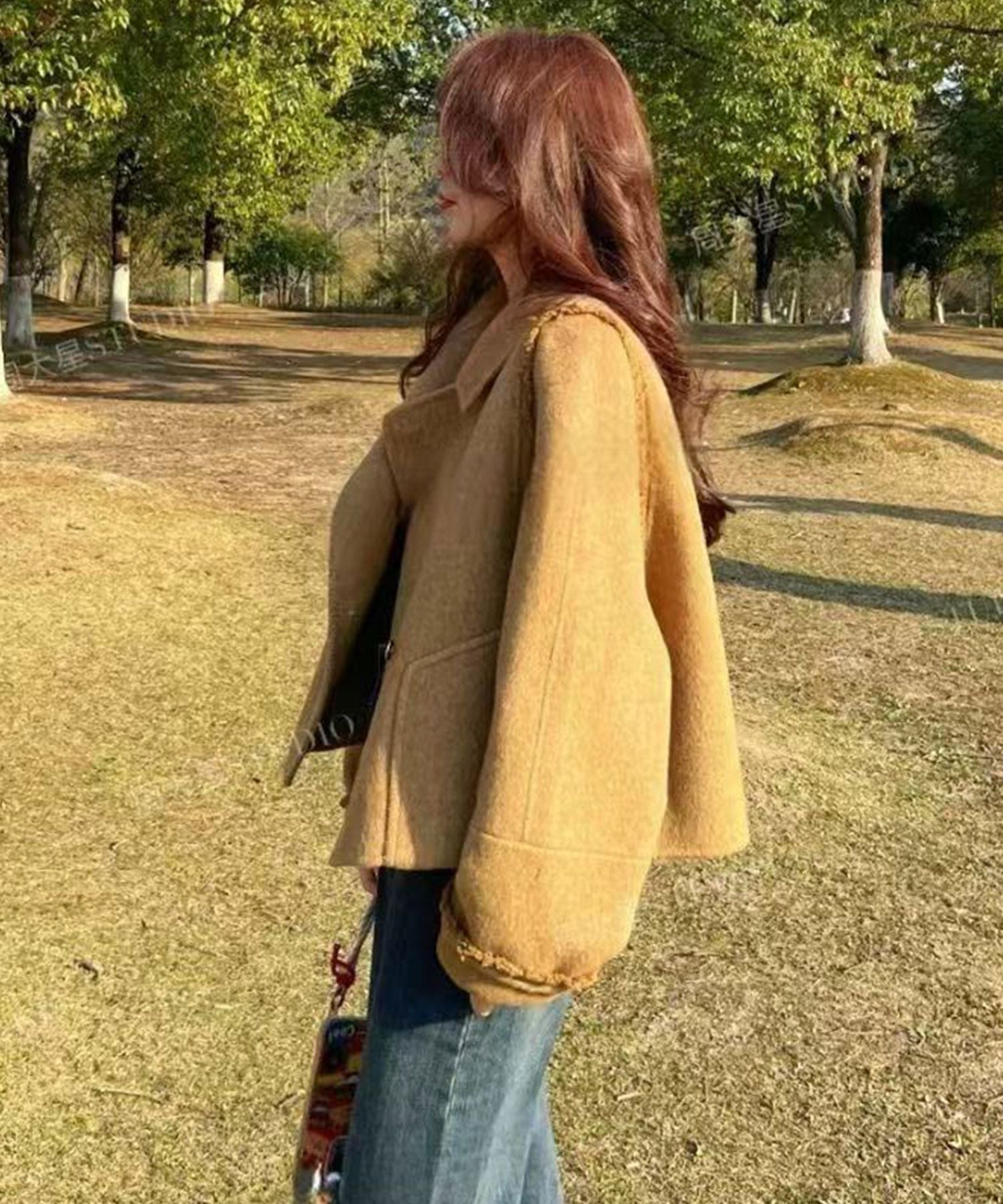 【Jasmine】フリンジリバーウールコート ショート丈