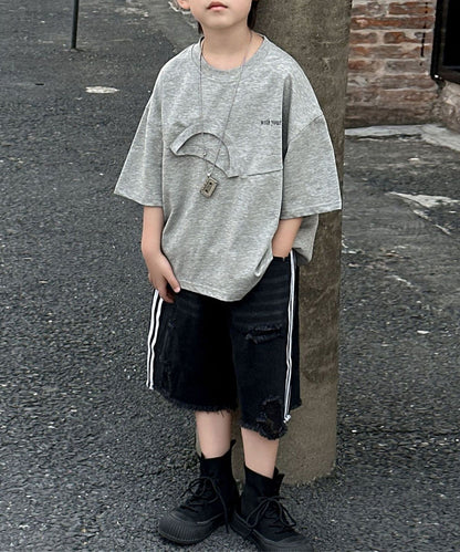【aimoha-KIDS-】逆さネックデザインTシャツ